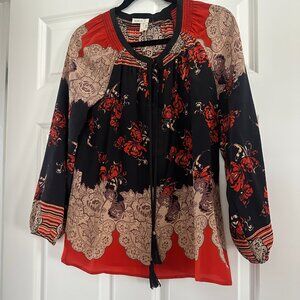 Anthropologie red and navy blouse